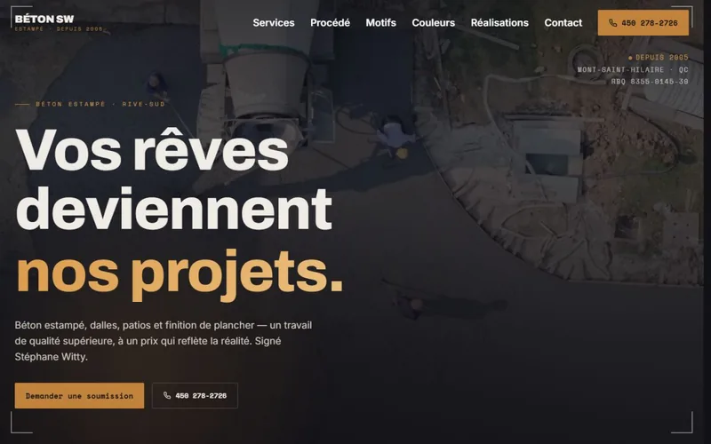 Le site de Béton SW Estampé sur ordinateur