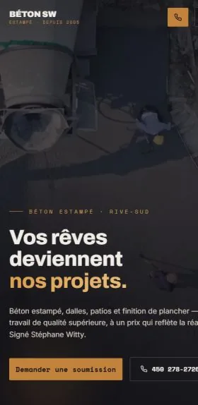 Le site de Béton SW Estampé sur téléphone
