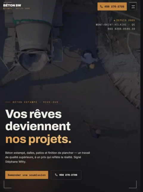 Le site de Béton SW Estampé sur tablette