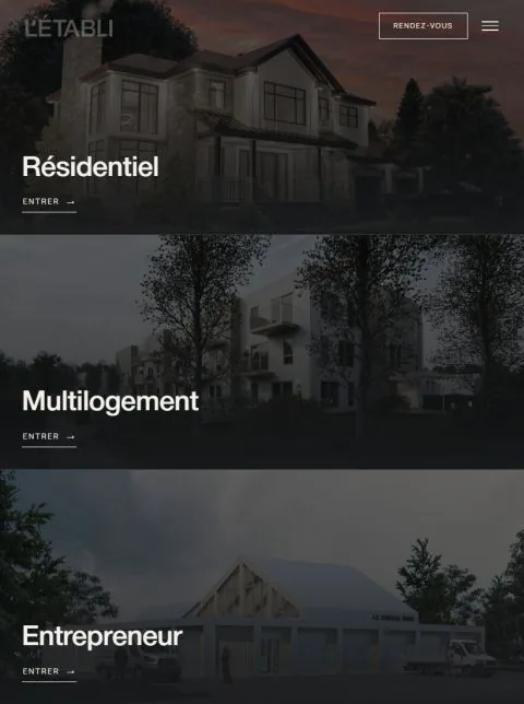 Le site de L'Établi Architecture sur tablette