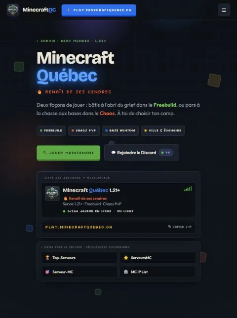 Le site de Minecraft Québec sur tablette