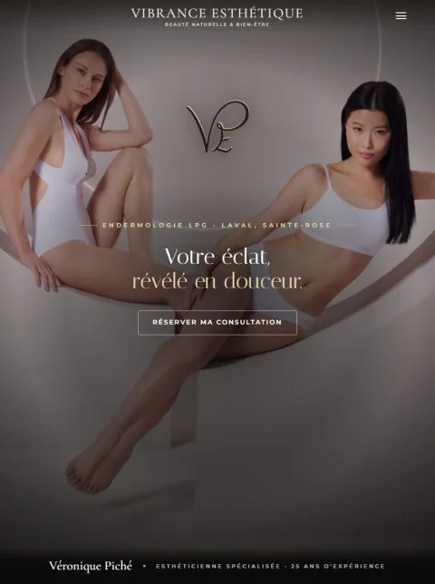 Le site de Vibrance Esthétique sur tablette